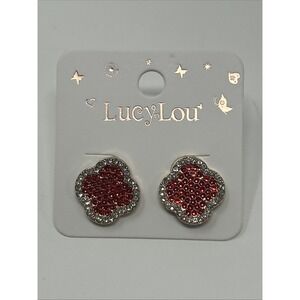 NWT Lucy Lou Red & Clear Rhinestone Four Leaf Clover Earrings